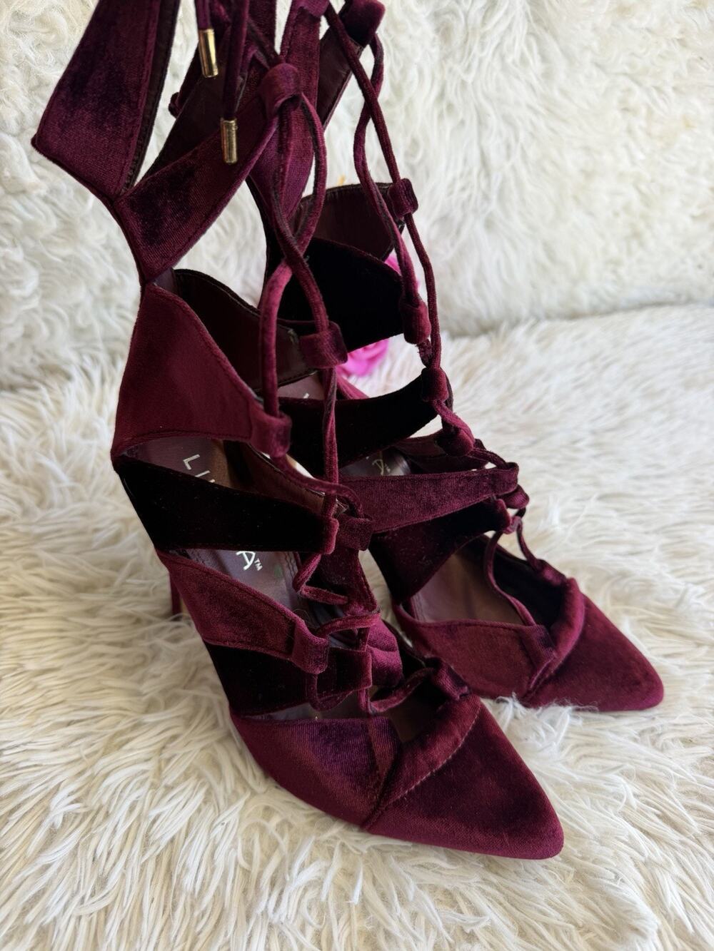 Women Pointed Toe High Heels Thin Heel Strappy Pumps Stilettos Shoes 6.5 Velvet